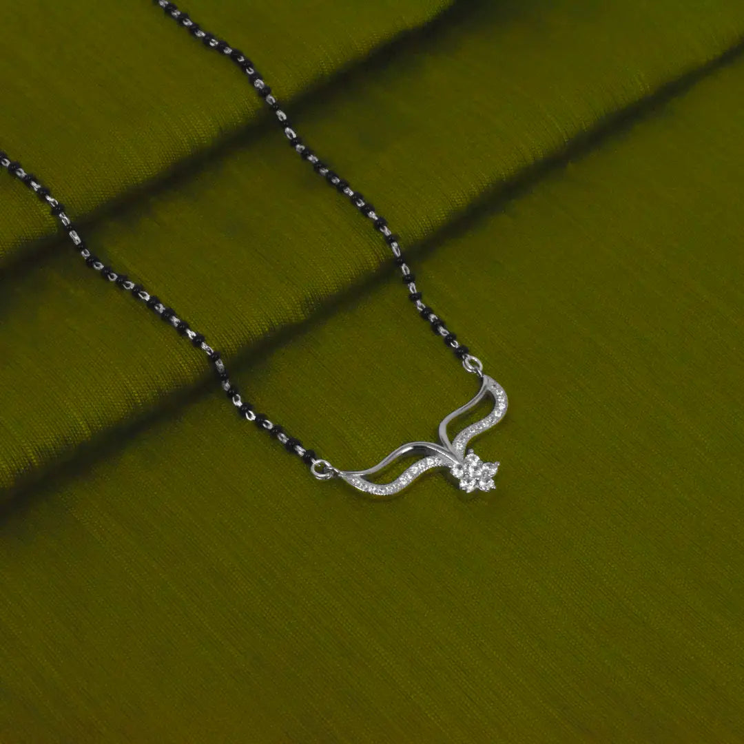 Silver Floral Wings Mangalsutra
