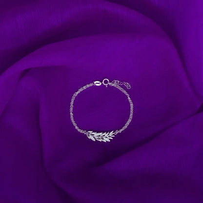 Silver leaf with zircon embedded bracelet