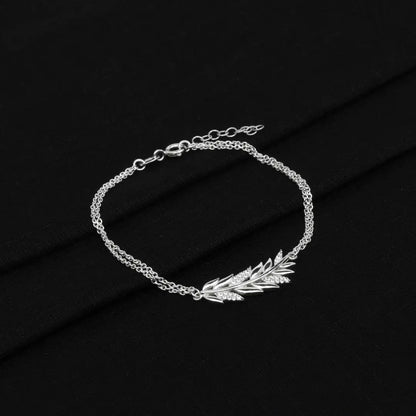 Silver leaf with zircon embedded bracelet