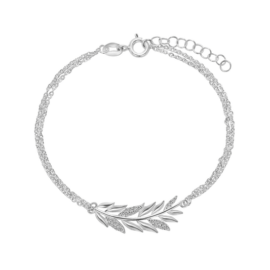 Silver leaf with zircon embedded bracelet