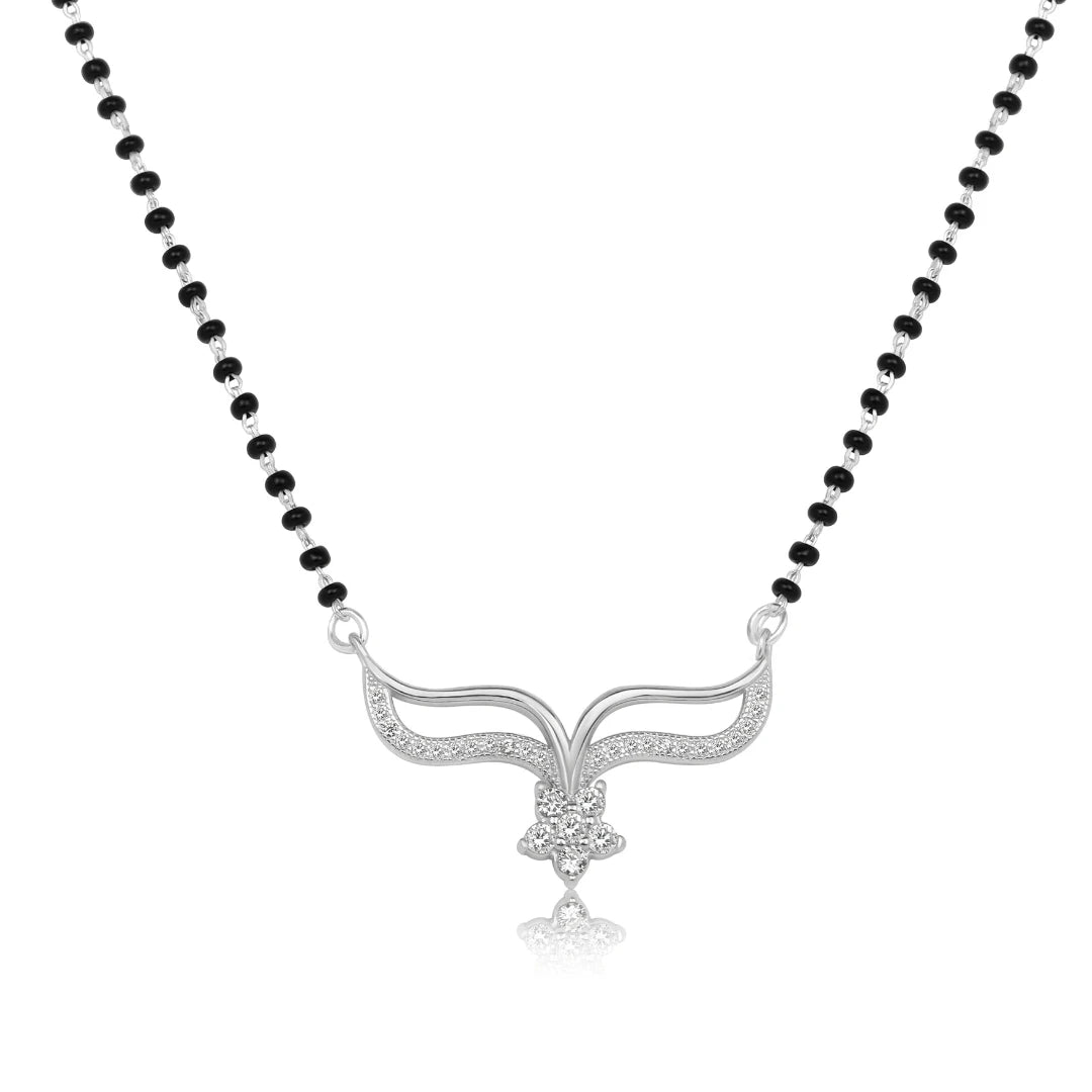 Silver Floral Wings Mangalsutra