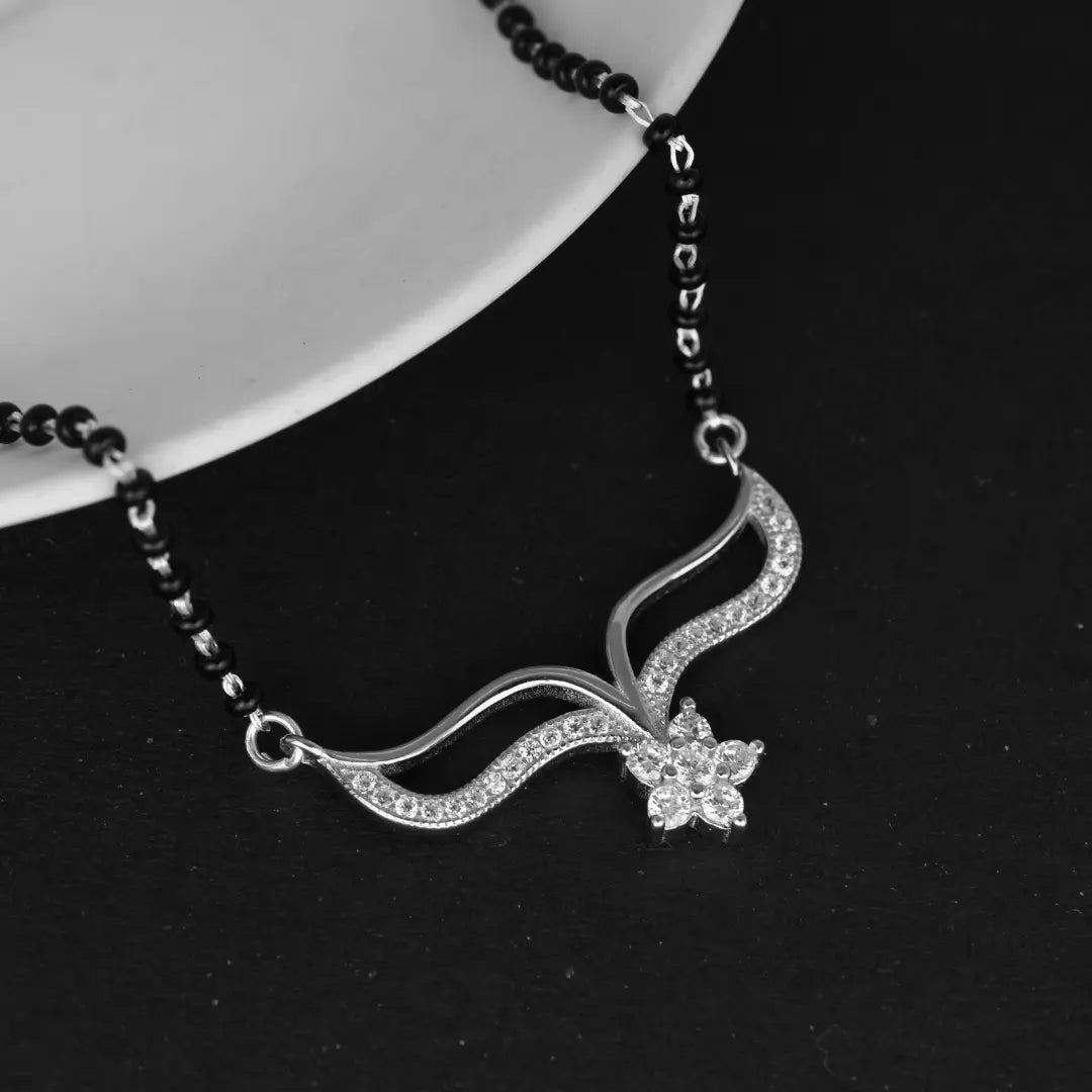 Silver Floral Wings Mangalsutra